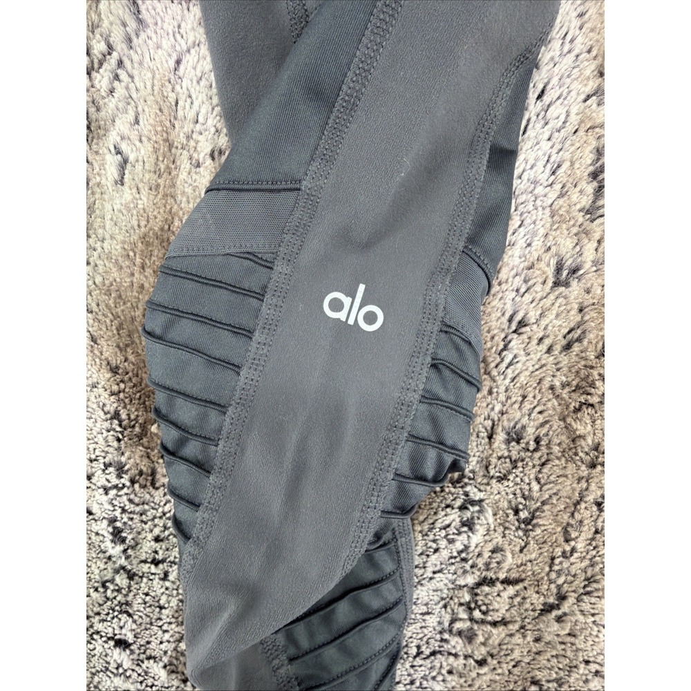 Alo Yoga Leggings Women S Gray Moto Mesh Cutout High-Waist Gym Running Active - Picture 3 of 10